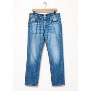 Hugo Boss‎ Orange Mens Jeans 35x32 Blue Straight Slim Medium Wash Denim